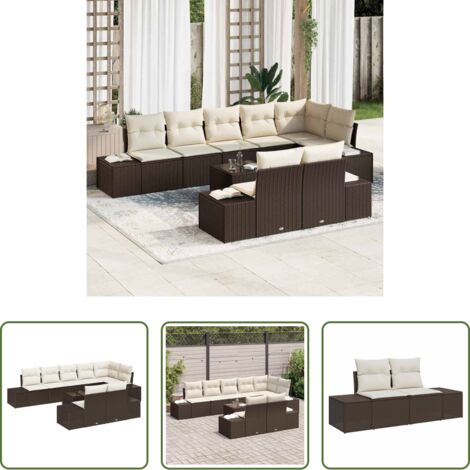 vidaXL Sofás de exterior -  Conjunto de sofás de jardín Marrón y crema Poliratán