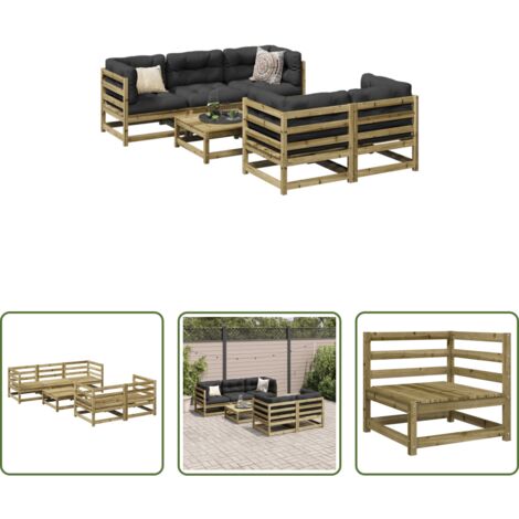 vidaXL Sofás de exterior -  Juego de sofás de jardín 6 piezas madera de pino impregnada