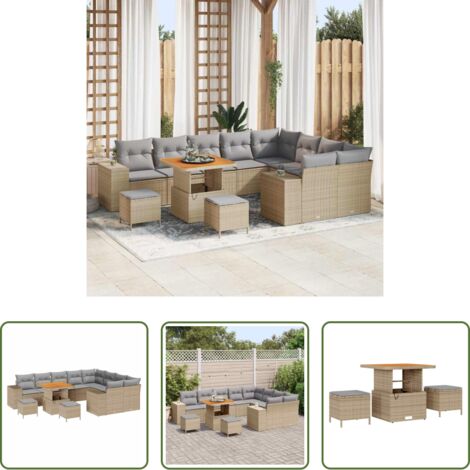 vidaXL Sofás de jardín beige -  Conjunto de sofá de jardín 12 pcs Beige ratán sintético
