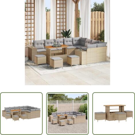 vidaXL Sofás de jardín beige -  Conjunto de sofá de jardín 13 pcs Beige ratán sintético