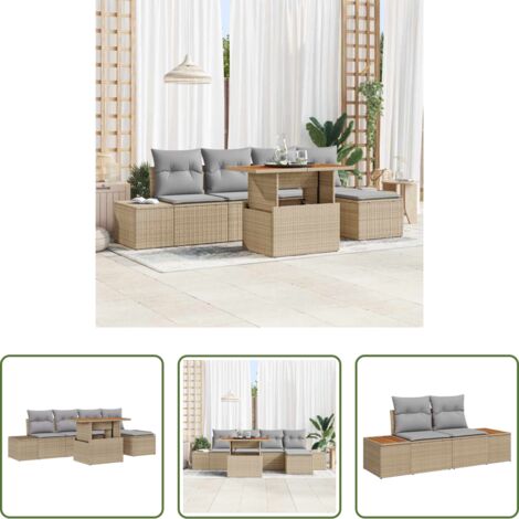 vidaXL Sofás de jardín beige -  Conjunto de sofá de jardín 6 pcs Beige Poliratán