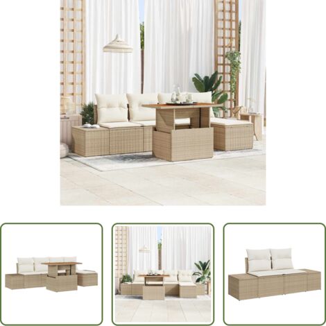 vidaXL Sofás de jardín beige -  Conjunto de sofá de jardín 6 pcs Beige Poliratán