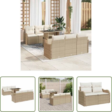 vidaXL Sofás de jardín beige -  Conjunto de sofá de jardín Manual 7 pcs Beige 100 x 55 x 73 cm