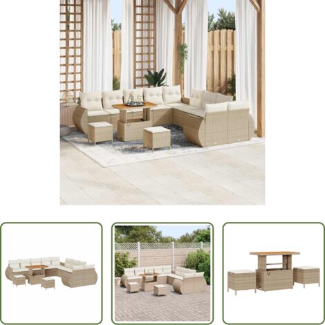 vidaXL Sofás de jardín beige -  Conjunto de sofás de jardín 13 pcs Beige ratán sintético