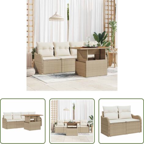 vidaXL Sofás de jardín beige -  Conjunto de sofás de jardín 5 pcs Beige ratán sintético