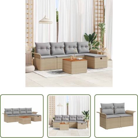 vidaXL Sofás de jardín beige -  Conjunto de sofás de jardín 6 pcs Beige ratán sintético