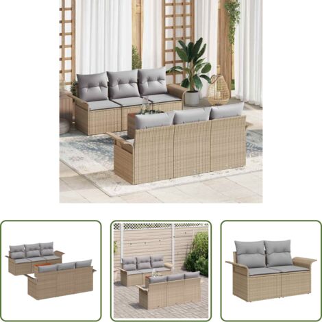 vidaXL Sofás de jardín beige -  Conjunto de sofás de jardín 7 pcs Beige ratán sintético
