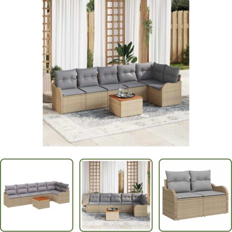 vidaXL Sofás de jardín beige -  Conjunto de sofás de jardín 7 pcs Beige ratán sintético