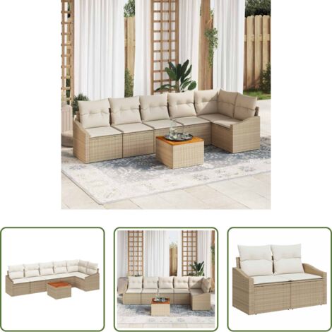 vidaXL Sofás de jardín beige -  Conjunto de sofás de jardín 7 pcs Beige y Crema ratán sintético
