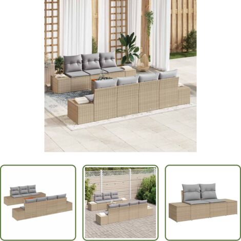 vidaXL Sofás de jardín beige -  Conjunto de sofás de jardín 8 pcs Beige ratán sintético