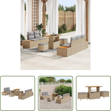 vidaXL Sofás de jardín beige -  Conjunto de sofás de jardín 8 pcs Beige ratán sintético