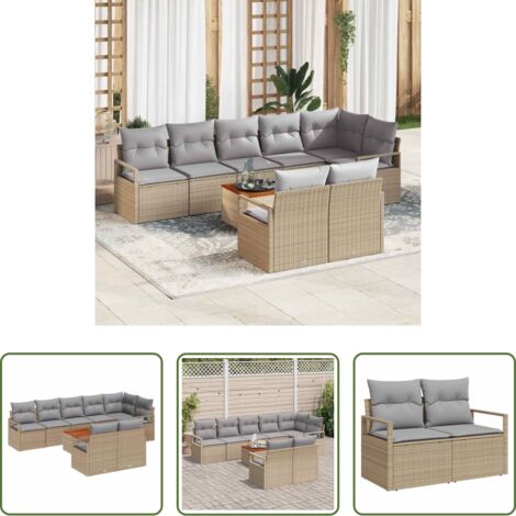 vidaXL Sofás de jardín beige -  Conjunto de sofás de jardín 9 pcs Beige ratán sintético