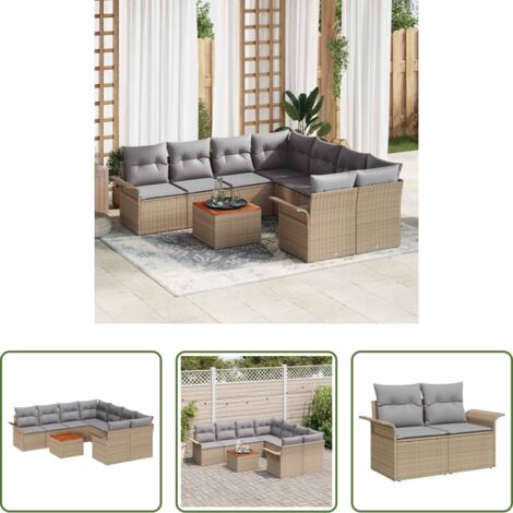 vidaXL Sofás de jardín beige -  Conjunto de sofás de jardín 9 pcs Beige ratán sintético
