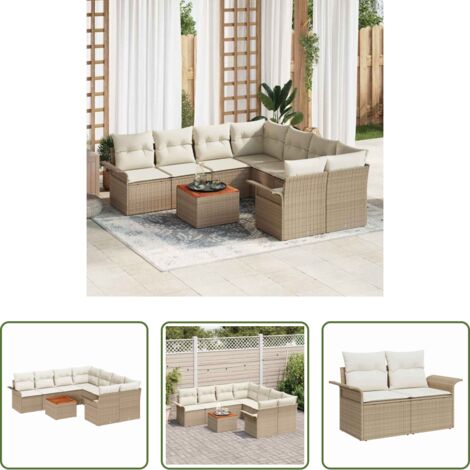 vidaXL Sofás de jardín beige -  Conjunto de sofás de jardín 9 pcs Beige ratán sintético