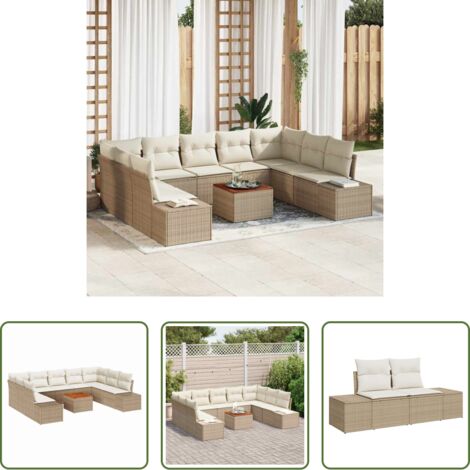 vidaXL Sofás de jardín con almacenamiento -  Conjunto de sofá de jardín 10 pcs Beige y blanco