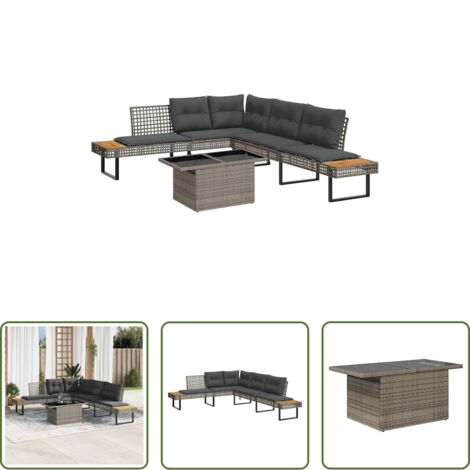 vidaXL Sofás de jardín con cojines -  Set de sofás jardín 2 pzas con cojines ratán PE y vidrio gris