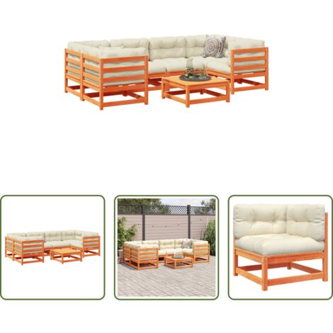 vidaXL Sofás de jardín con cojines -  Set de sofás jardín 7 pzas con cojines madera pino marrón cera