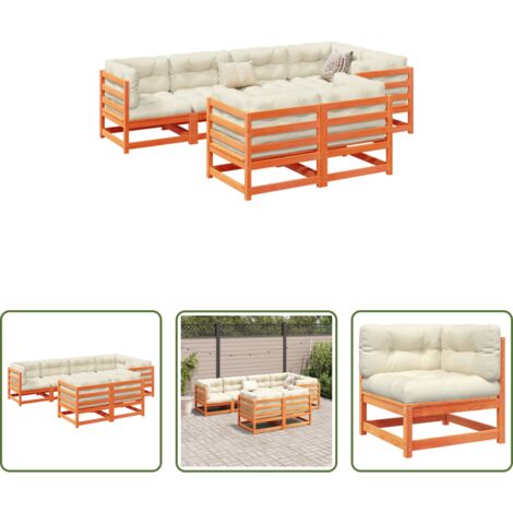 vidaXL Sofás de jardín con cojines -  Set de sofás jardín 7 pzas con cojines madera pino marrón cera