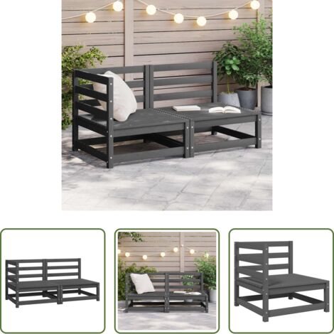 vidaXL Sofás de jardín -  Juego de muebles de jardín 2 piezas gris madera maciza de pino
