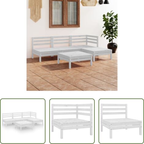 vidaXL Sofás de jardín -  Juego de muebles de jardín 5 piezas madera maciza pino blanco