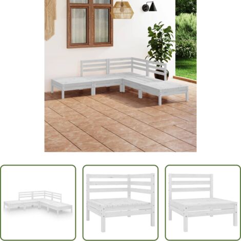 vidaXL Sofás de jardín -  Juego de muebles de jardín 5 piezas madera maciza pino blanco