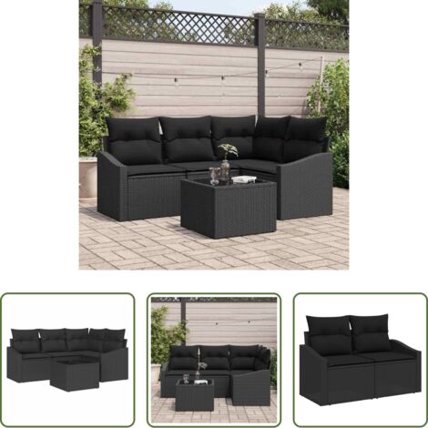 vidaXL Sofás de jardín negro -  Conjunto de sofás de jardín 5 pcs Negro ratán sintético