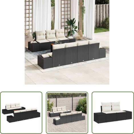 vidaXL Sofás de jardín negro -  Conjunto de sofás de jardín 8 pcs Negro ratán sintético