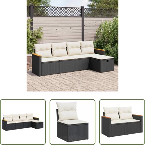 vidaXL Sofás de jardín -  Set de muebles de jardín 5 pzas y cojines ratán sintético negro