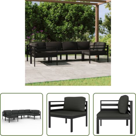 vidaXL Sofás de jardín -  Set muebles de jardín 6 pzas y cojines aluminio gris antracita