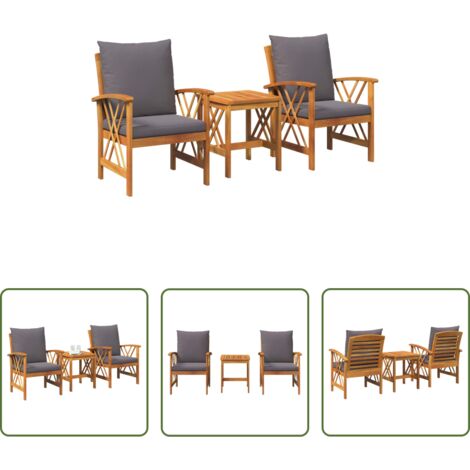 vidaXL Sofás de madera -  Conjunto de sofás de jardín con cojín 3 pcs Aceite Natural