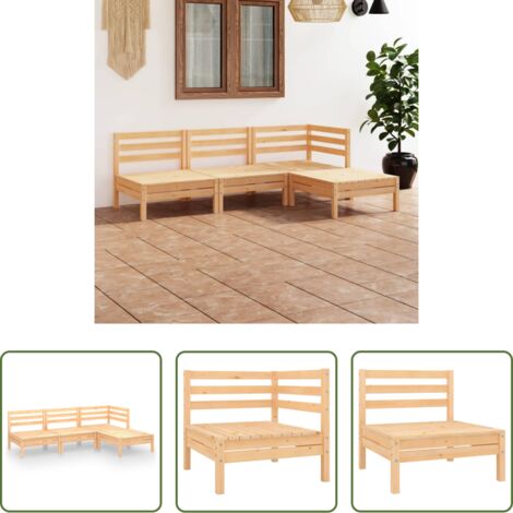 vidaXL Sofás de madera -  Juego de muebles de jardín 4 piezas madera maciza pino