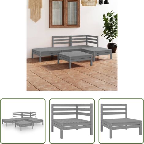 vidaXL Sofás de madera -  Juego de muebles de jardín 5 piezas madera maciza de pino gris