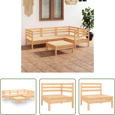 vidaXL Sofás de madera -  Juego de muebles de jardín 5 piezas madera maciza pino