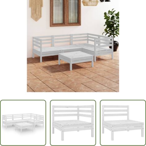 vidaXL Sofás de madera -  Juego de muebles de jardín 5 piezas madera maciza pino blanco