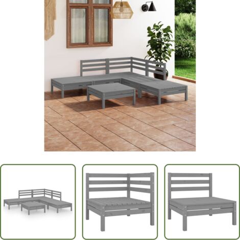 vidaXL Sofás de madera -  Juego de muebles de jardín 6 piezas madera maciza de pino gris