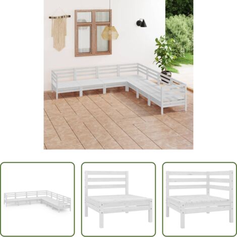 vidaXL Sofás de madera -  Juego de muebles de jardín 7 piezas madera maciza pino blanco