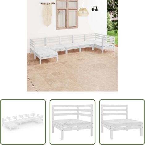 vidaXL Sofás de madera -  Juego de muebles de jardín 7 piezas madera maciza pino blanco