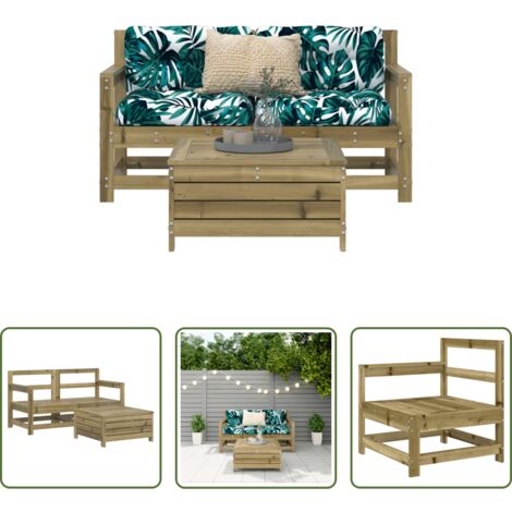 vidaXL Sofás de madera -  Juego de sofás de jardín 3 piezas madera de pino impregnada