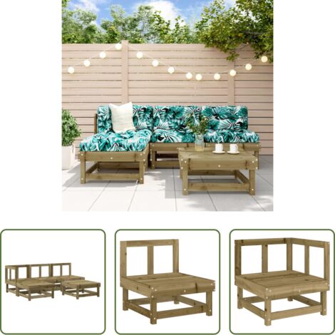 vidaXL Sofás de madera -  Juego de sofás de jardín 5 piezas madera de pino impregnada