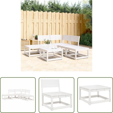 vidaXL Sofás de madera -  Juego de sofás de jardín 5 piezas madera maciza de pino blanco