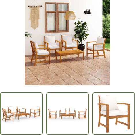 vidaXL Sofás de madera -  Muebles de jardín 5 piezas cojines madera maciza de acacia