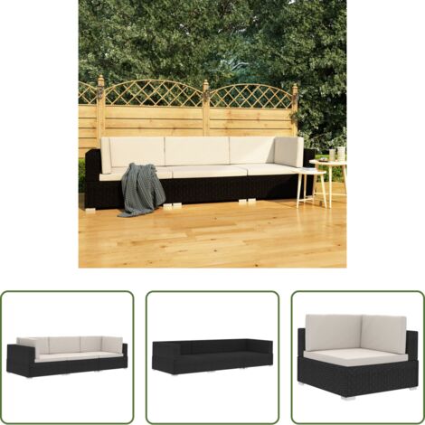 vidaXL Sofás de patio -  Set de sofás de jardín 3 piezas y cojines ratán sintético negro