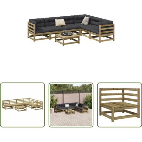 vidaXL Sofás de pino -  Juego de sofás de jardín 7 pzas madera de pino impregnada