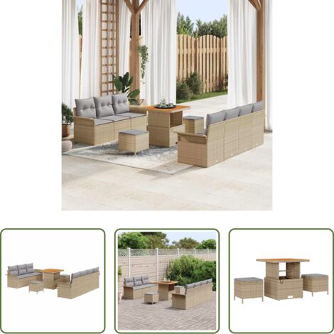 vidaXL Sofás de terraza -  Conjunto de sofás de jardín 10 pcs Beige ratán sintético