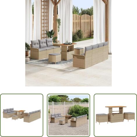 vidaXL Sofás de terraza -  Conjunto de sofás de jardín 10 pcs Beige ratán sintético