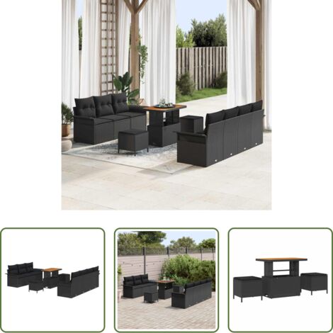 vidaXL Sofás de terraza -  Conjunto de sofás de jardín 10 pcs Negro ratán sintético