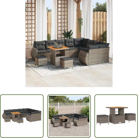 vidaXL Sofás de terraza -  Conjunto de sofás de jardín 12 pcs Gris ratán sintético