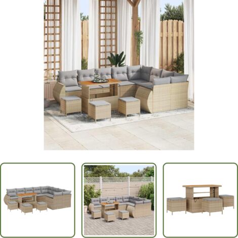 vidaXL Sofás de terraza -  Conjunto de sofás de jardín 13 pcs Beige ratán sintético