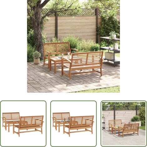 vidaXL Sofás de terraza -  Conjunto de sofás de jardín 3 pcs Natural Madera de teca maciza
