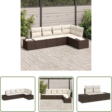 vidaXL Sofás de terraza - Conjunto de sofás de jardín 5 pcs Marrón y crema